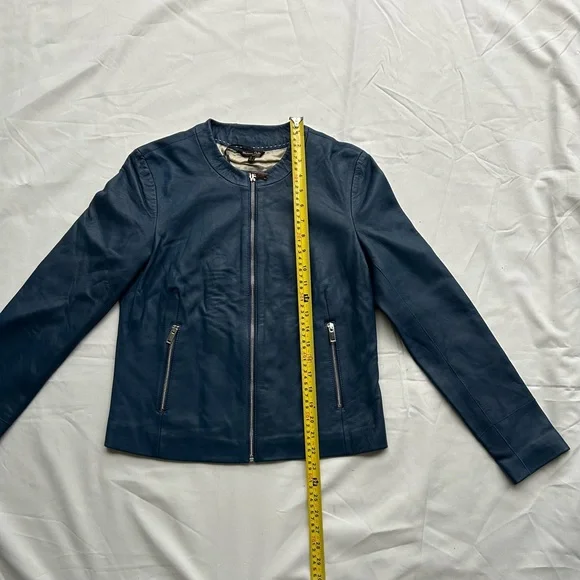 Massimo Dutti Navy Leather Jacket - Picture 3 of 8